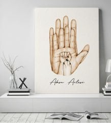 BK Gift Kişiye Özel El Ele Tutuşan Aile Tasarımlı Renkli Kanvas Tablo-4 50x70, Anneye Hediye, Aile Hediyesi