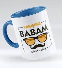 Kişiye Özel Yakışıklı Babam Tasarımlı Mavi Kupa Bardak - Model 2