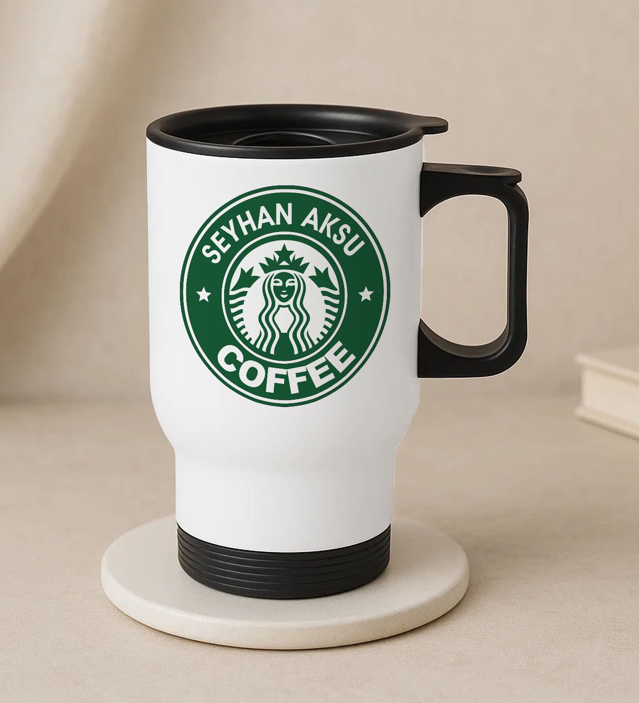 BK Gift Kişiye Özel İsimli Coffee Tasarımlı Kulplu Beyaz Çelik Bardak Termos Mug 450ml-1, Sevgiliye Hediye, Arkadaşa Hediye, Eşe Hediye