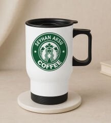 BK Gift Kişiye Özel İsimli Coffee Tasarımlı Kulplu Beyaz Çelik Bardak Termos Mug 450ml-1, Sevgiliye Hediye, Arkadaşa Hediye, Eşe Hediye