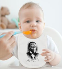 BK Kids Atatürk Temalı Beyaz Bebek Body Zıbın ve Mama Önlüğü Hediye Seti-14