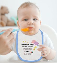 BK Kids Kişiye Özel Babaannem Tasarımlı Mavi Bebek Body Zıbın ve Mama Önlüğü Hediye Seti