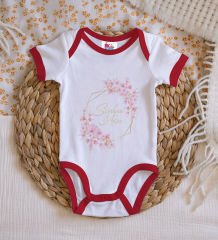 BK Kids Kişiye Özel Çiçek Tasarımlı Kırmızı Bebek Body Zıbın-6