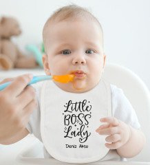 BK Kids Kişiye Özel Little Boss Lady Tasarımlı Bebek Body Zıbın ve Mama Önlüğü Hediye Seti - Model 1