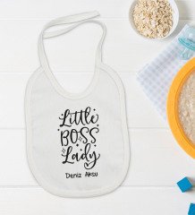 BK Kids Kişiye Özel Little Boss Lady Tasarımlı Bebek Body Zıbın ve Mama Önlüğü Hediye Seti - Model 1