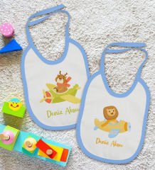 BK Kids Kişiye Özel Sevimli Pilot Tasarımlı 2’li Mavi Mama Önlüğü-2