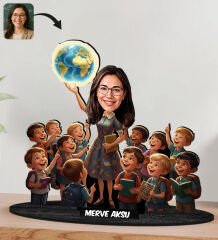 BK Gift Kişiye Özel Kadın Öğretmen Tasarımlı Karikatür Biblo -6, Öğretmene Hediye, Öğretmenler Günü Hediyesi