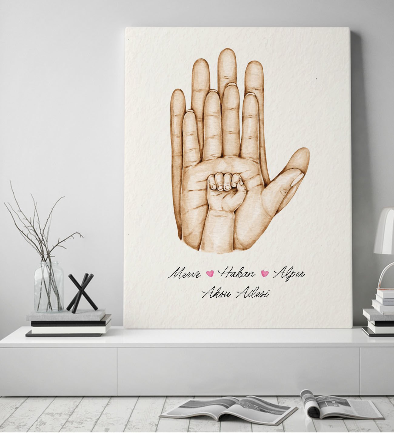 BK Gift Kişiye Özel El Ele Tutuşan Aile Tasarımlı Renkli Kanvas Tablo-5 50x70, Anneye Hediye, Aile Hediyesi