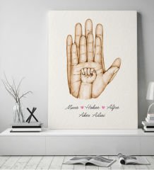 BK Gift Kişiye Özel El Ele Tutuşan Aile Tasarımlı Renkli Kanvas Tablo-5 50x70, Anneye Hediye, Aile Hediyesi