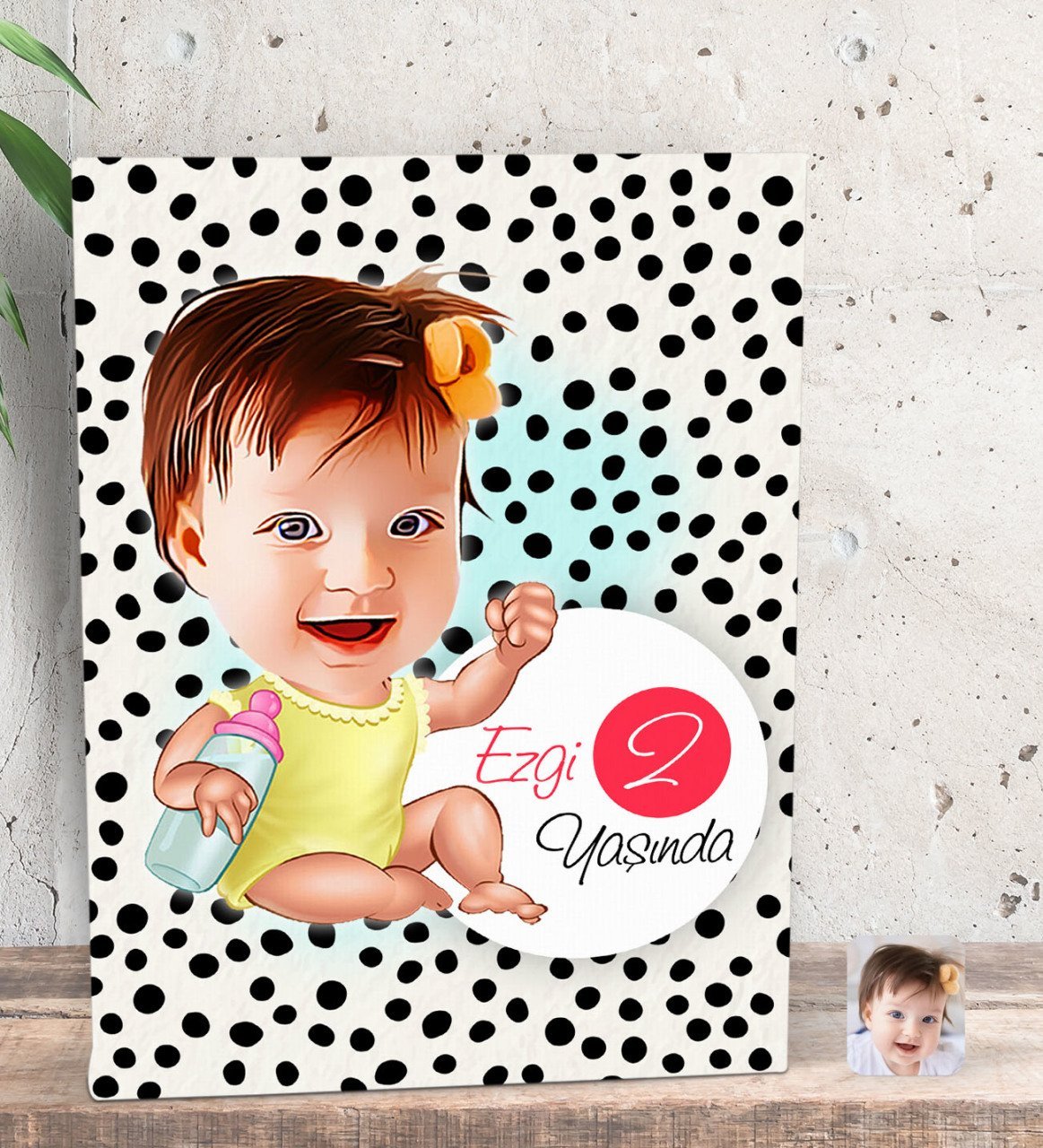Kişiye Özel Bebek Yaş Karikatürlü Dekoratif Mini Kanvas Tablo 15x20cm-1