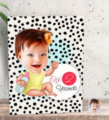 Kişiye Özel Bebek Yaş Karikatürlü Dekoratif Mini Kanvas Tablo 15x20cm-1