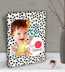 Kişiye Özel Bebek Yaş Karikatürlü Dekoratif Mini Kanvas Tablo 15x20cm-1