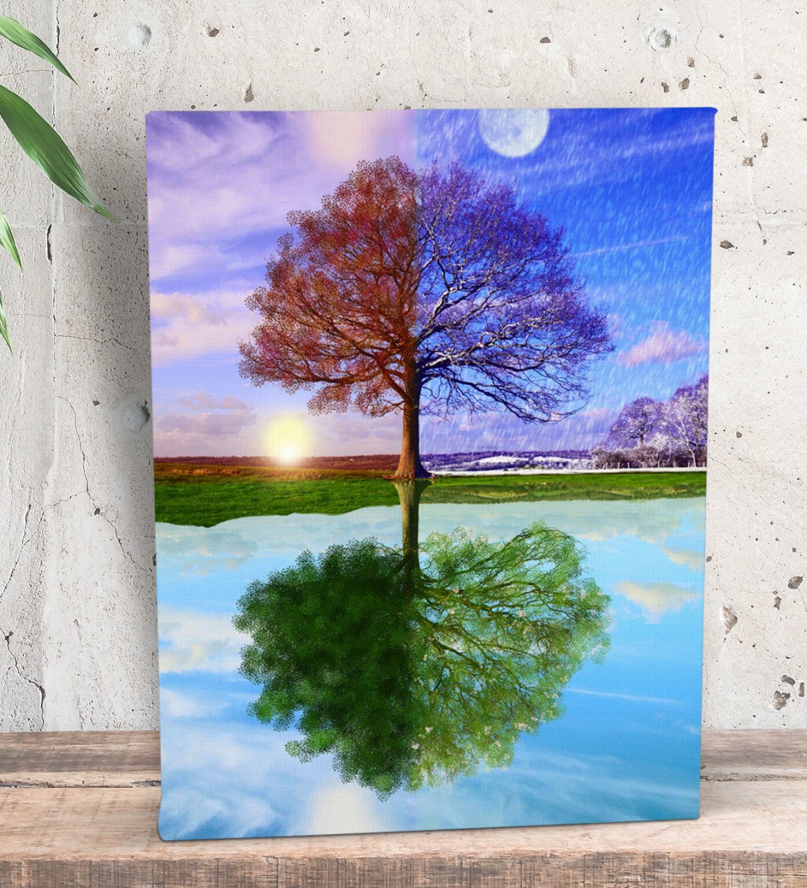 BK Gift Dört Mevsim Ağaç Tasarımlı Dekoratif Mini Kanvas Tablo 15x20cm-1