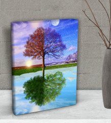 BK Gift Dört Mevsim Ağaç Tasarımlı Dekoratif Mini Kanvas Tablo 15x20cm-1