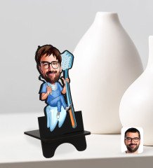 Kişiye Özel Erkek Diş Hekimi Karikatürlü Ahşap Biblo Telefon Standı-2