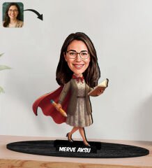 BK Gift Kişiye Özel Kadın Öğretmen Tasarımlı Karikatür Biblo -8, Öğretmene Hediye, Öğretmenler Günü Hediyesi