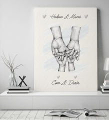 BK Gift Kişiye Özel El Ele Tutuşan Aile Tasarımlı Siyah Beyaz Kanvas Tablo-1 50x70, Anneye Hediye, Aile Hediyesi