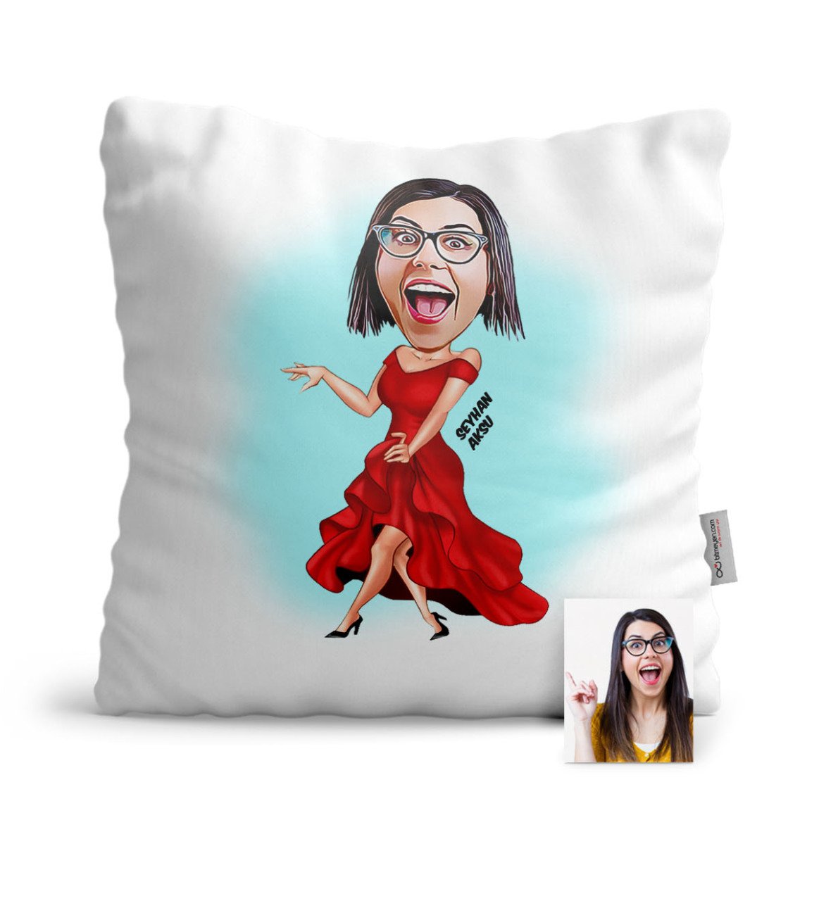 Kişiye Özel Bayan Manken Karikatür Saten Yastık - 1