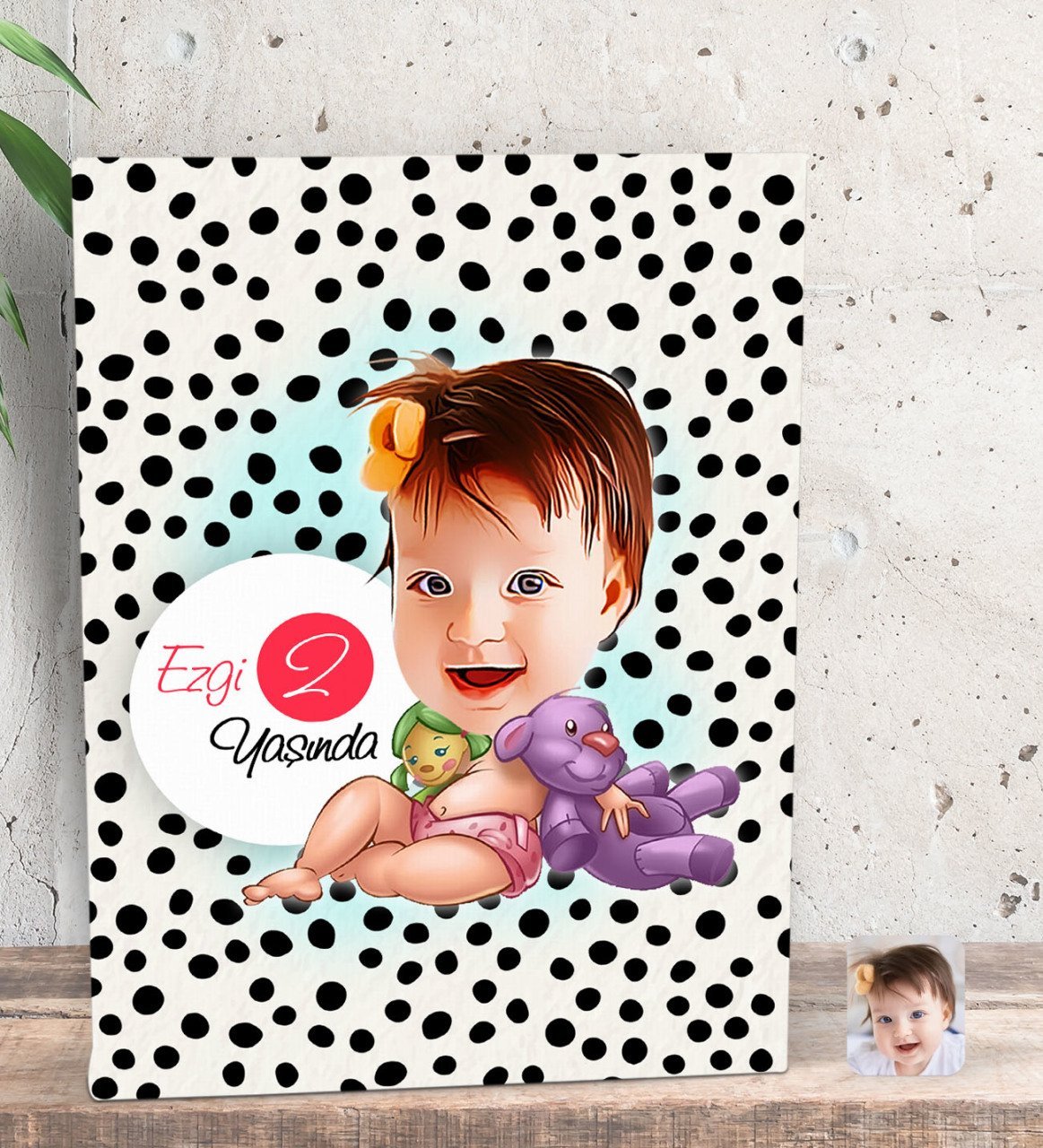Kişiye Özel Bebek Yaş Karikatürlü Dekoratif Mini Kanvas Tablo 15x20cm-2