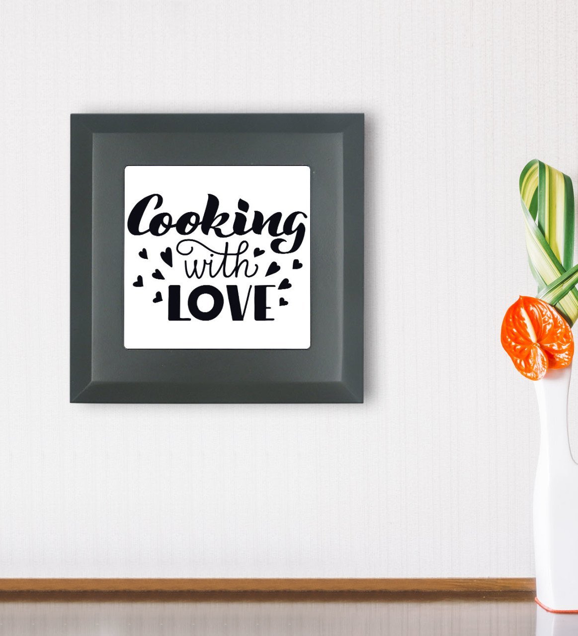 BK Gift Cooking With Love Tasarımlı Ahşap Çerçeveli Taş Duvar Dekoru-3