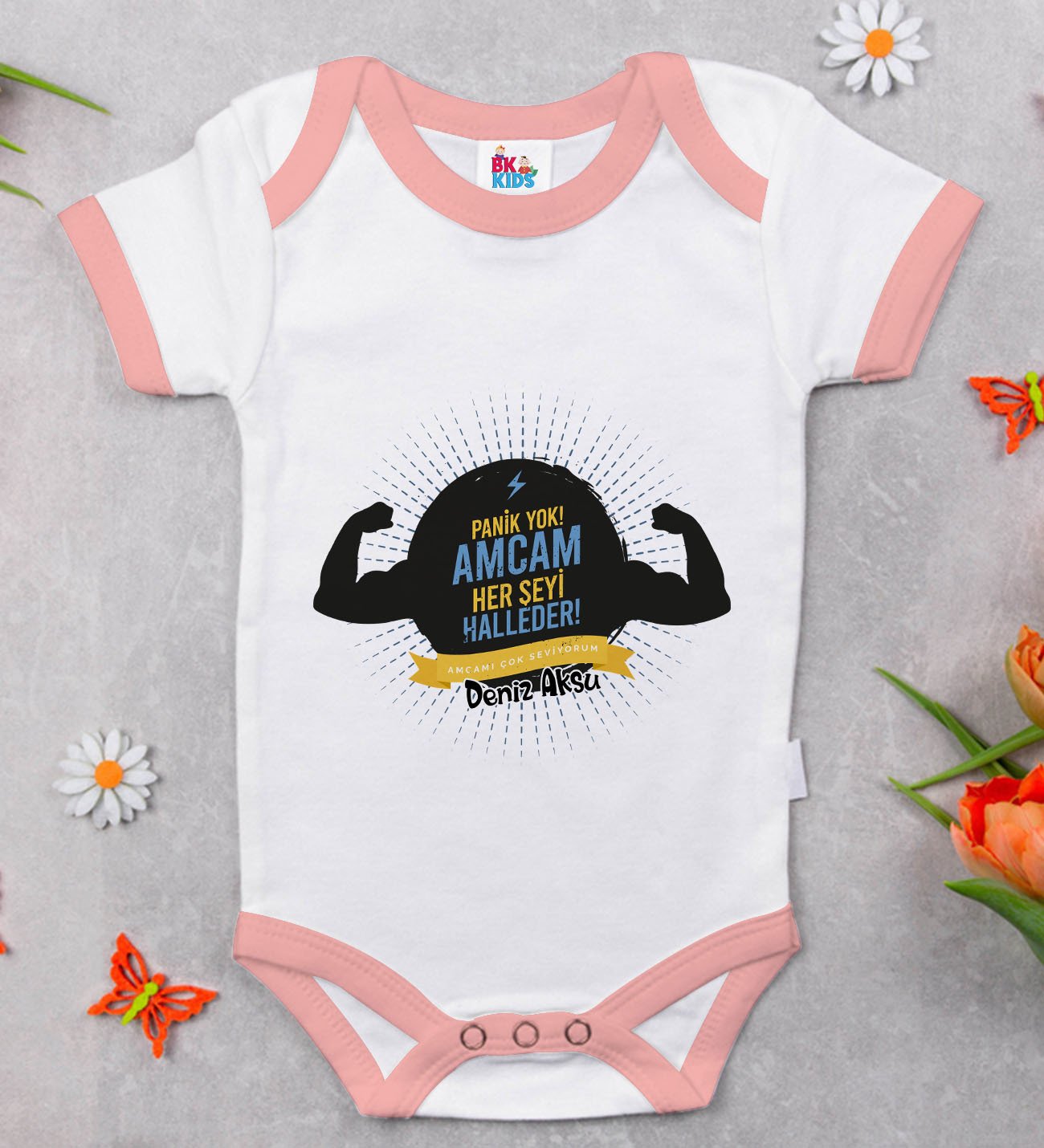 BK Kids Kişiye Özel Pembe Bebek Body Zıbın - Model 68