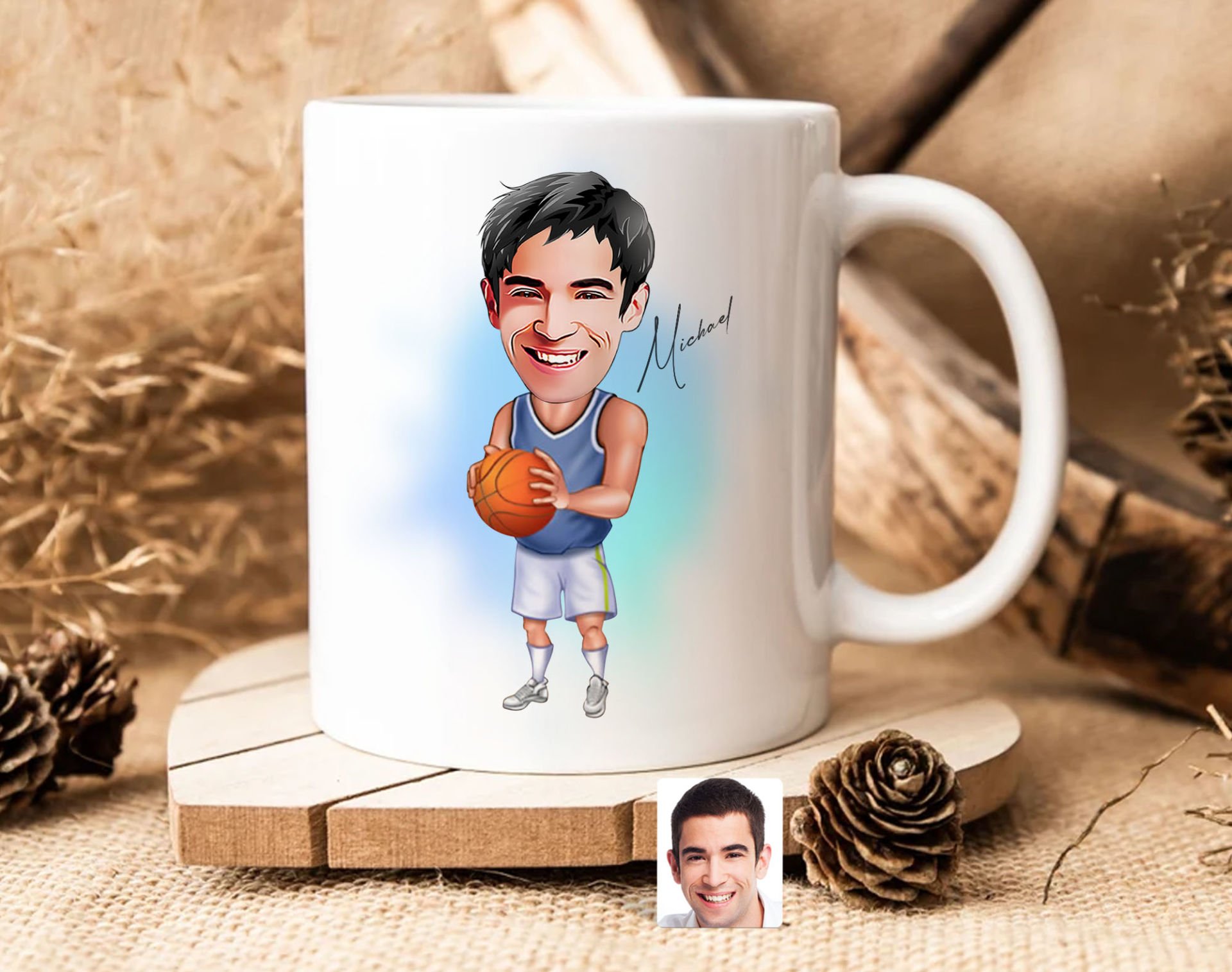 Bk Gift Kişiye Özel Erkek Basketbolcu Karikatürlü Beyaz Kupa Bardak-6, Sevgiliye Hediye, Arkadaşa Hediye