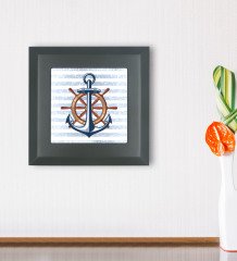 BK Gift Çapa ve Dümen Tasarımlı Ahşap Çerçeveli Taş Duvar Dekoru-1