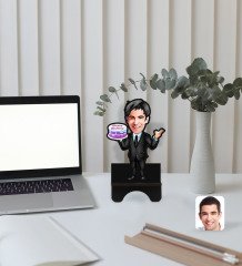 Kişiye Özel Erkek Doğum Günü Karikatürlü Ahşap Biblo Telefon Standı-2