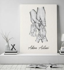 BK Gift Kişiye Özel El Ele Tutuşan Aile Tasarımlı Siyah Beyaz Kanvas Tablo-3 50x70, Anneye Hediye, Aile Hediyesi