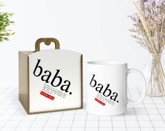 Kişiye Özel Ahşap Kutuda Baba Anlamı Tasarımlı Beyaz Kupa Bardak-1