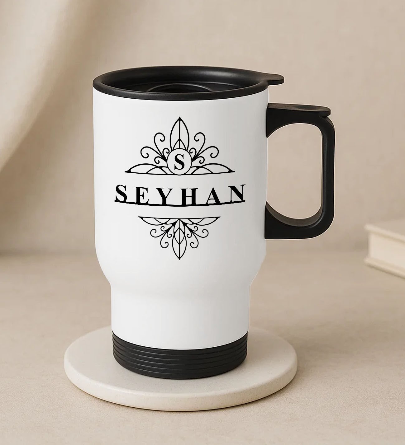 BK Gift Kişiye Özel İsimli Kulplu Beyaz Çelik Bardak Termos Mug 450ml-5, Sevgiliye Hediye, Arkadaşa Hediye, Eşe Hediye