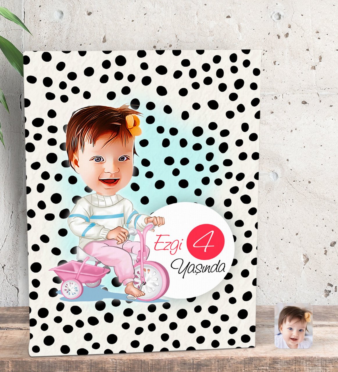 Kişiye Özel Bebek Yaş Karikatürlü Dekoratif Mini Kanvas Tablo 15x20cm-4
