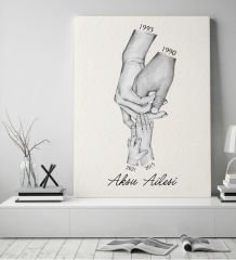 BK Gift Kişiye Özel El Ele Tutuşan Aile Tasarımlı Siyah Beyaz Kanvas Tablo-4 50x70, Anneye Hediye, Aile Hediyesi