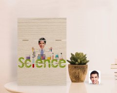Kişiye Özel Erkek Fen Bilimleri Öğretmeni Karikatürlü Otantik Masaüstü Ahşap Palet Çerçeve-1