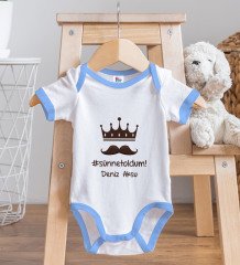 BK Kids Kişiye Özel Sünnet Oldum Tasarımlı Mavi Bebek Body Zıbın ve Mama Önlüğü Hediye Seti