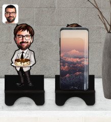 Kişiye Özel Erkek Doğum Günü Karikatürlü Ahşap Biblo Telefon Standı-4