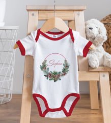 BK Kids Kişiye Özel Çiçek Tasarımlı Kırmızı Bebek Body Zıbın-7