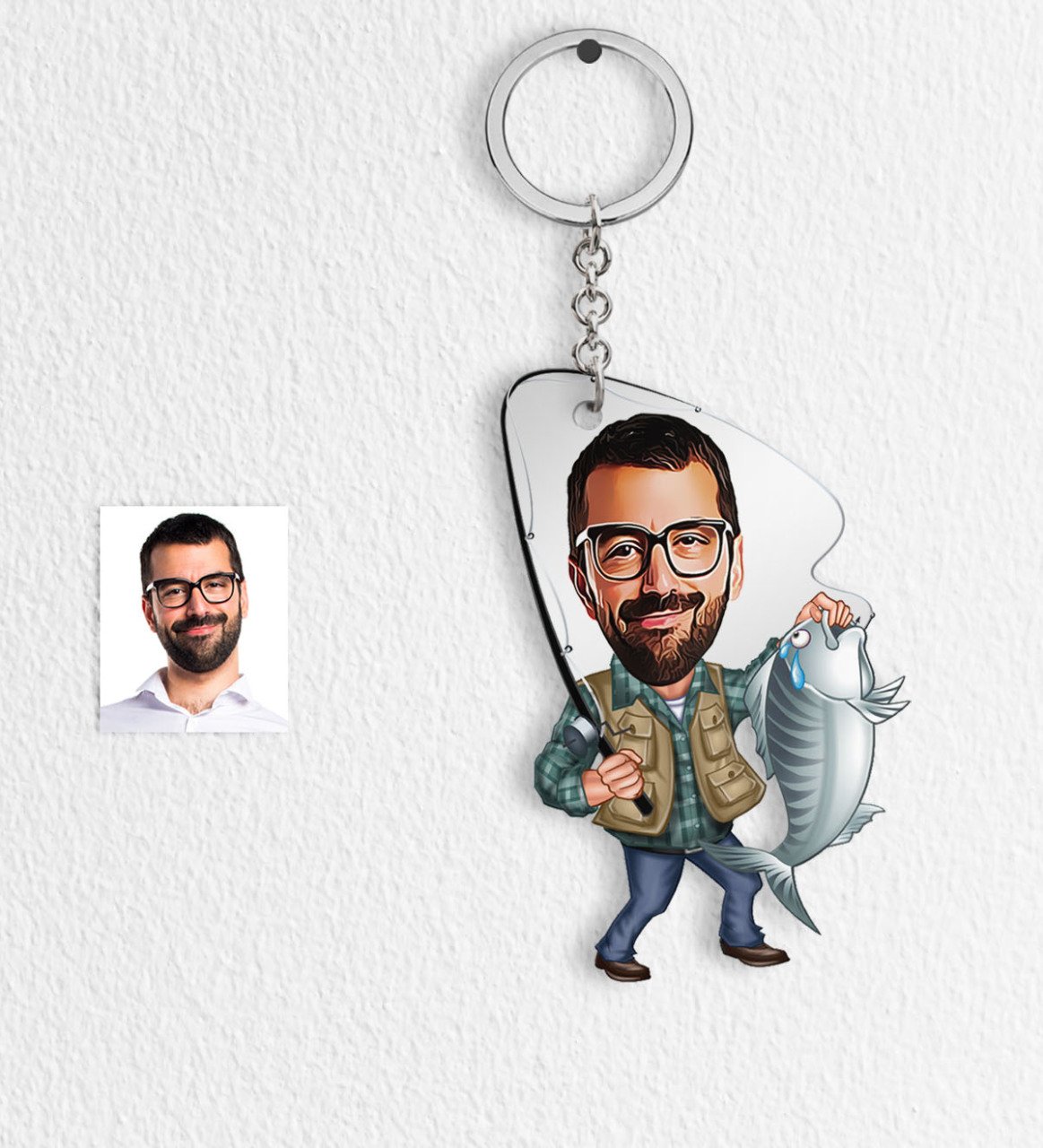 Kişiye Özel Bay Balıkçı Karikatür Anahtarlık - 1