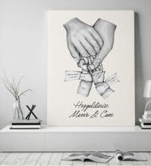 BK Gift Kişiye Özel El Ele Tutuşan Aile Tasarımlı Siyah Beyaz Kanvas Tablo-5 50x70, Anneye Hediye, Aile Hediyesi