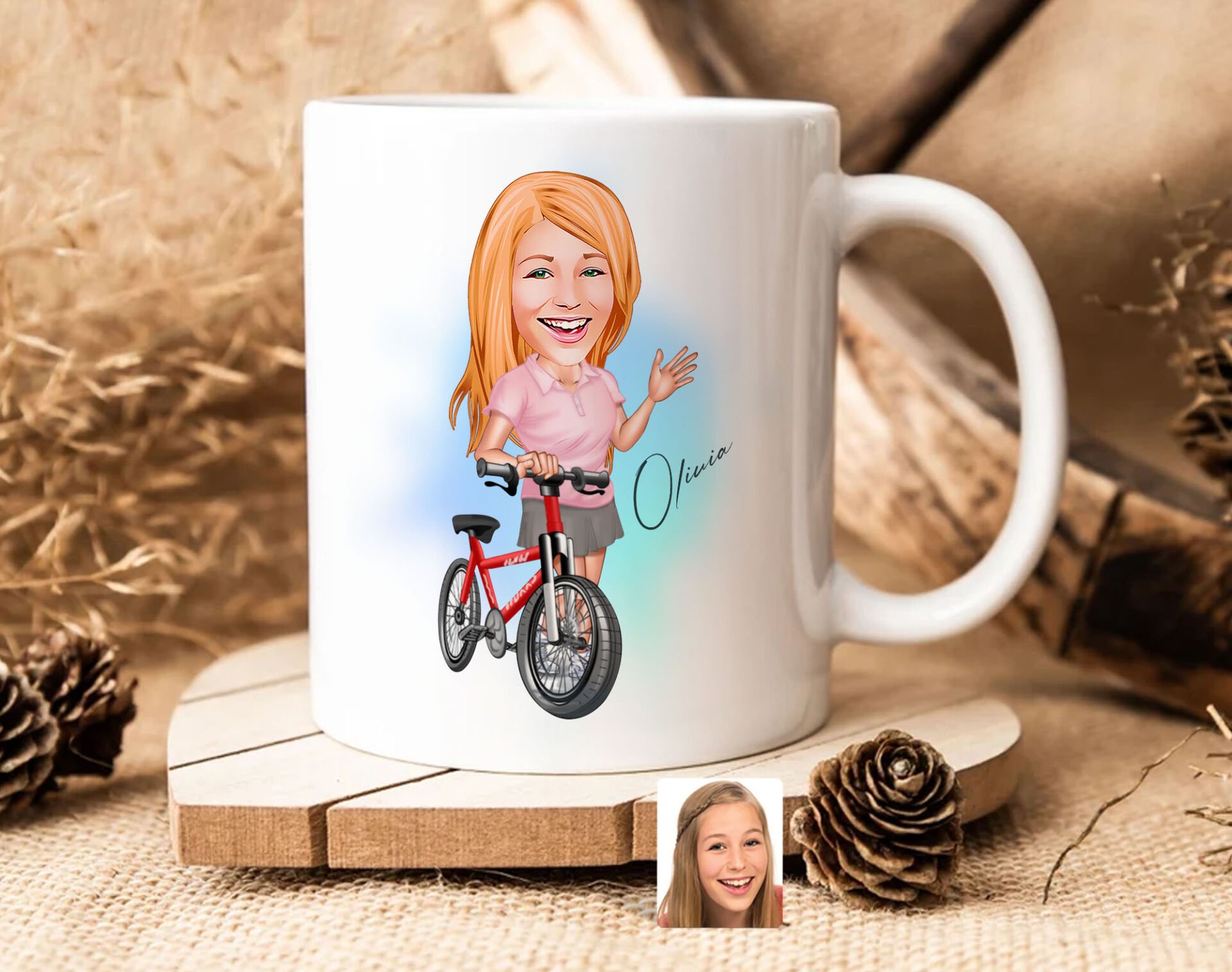 Bk Gift Kişiye Özel Bisiklet Sürücüsü Karikatürlü Beyaz Kupa Bardak-5, Sevgiliye Hediye, Arkadaşa Hediye