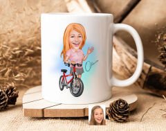 Bk Gift Kişiye Özel Bisiklet Sürücüsü Karikatürlü Beyaz Kupa Bardak-5, Sevgiliye Hediye, Arkadaşa Hediye