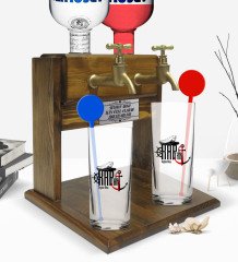 Kişiye Özel Renkli Baskılı Kaptan Tasarımlı İkili Vodka Bardağı ve Çift Musluklu Doğal Ahşap Vodka Standı-2