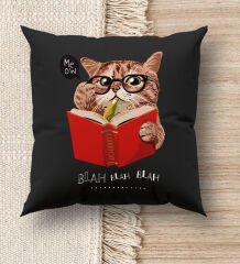 BK Gift Kedi Tasarımlı Premium Kumaş Siyah Kırlent Yastık, Ev Hediyesi, Ev Dekorasyonu, Dekoratif Hediye-4