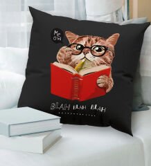 BK Gift Kedi Tasarımlı Premium Kumaş Siyah Kırlent Yastık, Ev Hediyesi, Ev Dekorasyonu, Dekoratif Hediye-4