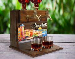 BK Gift Kişiye Özel Kabartma İsimli ve Tarihli Çift Musluklu Doğal Ahşap İçki Standı-31, İçki Standı, Doğum Günü Hediyesi, Ev Hediyesi