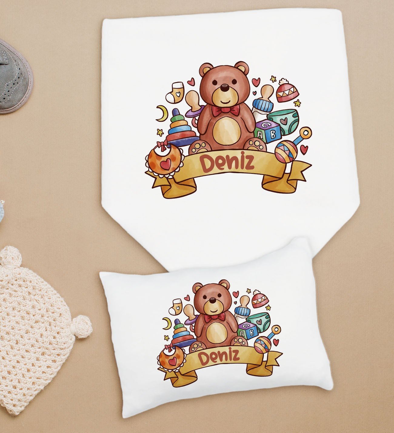BK Kids Kişiye Özel İsimli Bebek Battaniye ve Yastık Hediye Seti, Yeni Doğan Bebek Hediyesi, Bebek Uyku Seti-22