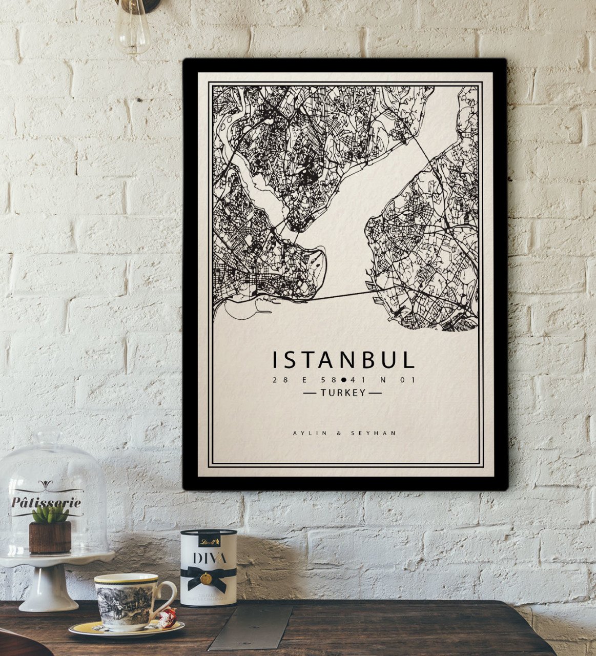 Kişiye Özel İstanbul Harita Kanvas Tablo 30x50cm-1