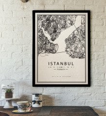 Kişiye Özel İstanbul Harita Kanvas Tablo 30x50cm-1