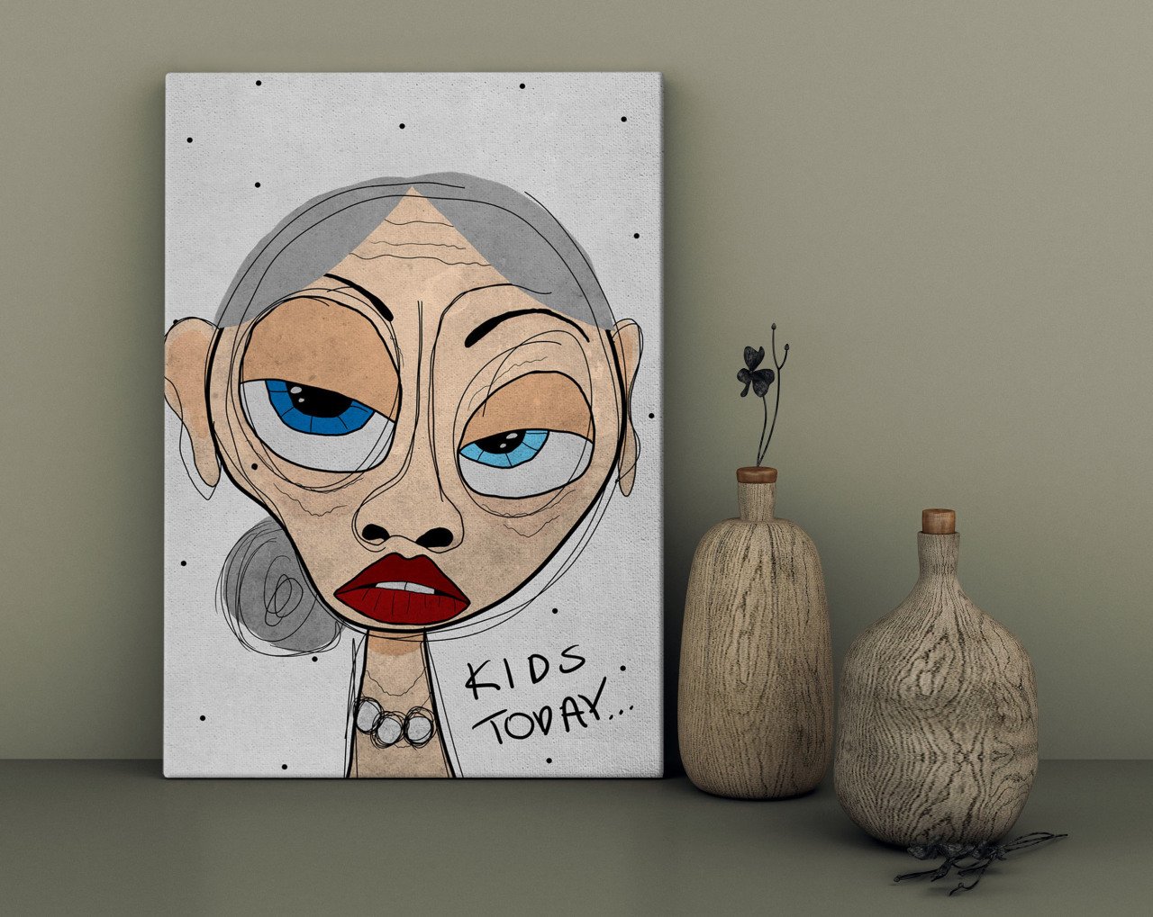 BK Home The Lazy People Collection Old Girl Tasarımlı Kanvas Tablo 30x50cm-1