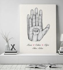 BK Gift Kişiye Özel El Ele Tutuşan Aile Tasarımlı Siyah Beyaz Kanvas Tablo-7 50x70, Anneye Hediye, Aile Hediyesi